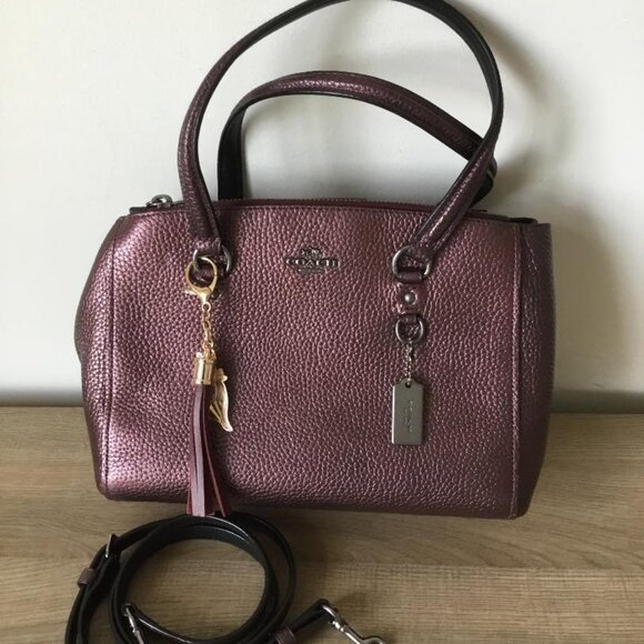 Coach Stanton Carryall Satchel Metallic Cherry Pebbled Leather Detachable Strap - Picture 1 of 10